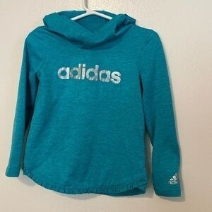 Adidas thumb hole hooded ruffle teal grey sweatshirt 3/4t
